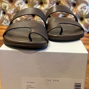 The Row women’s Brown Double-Strap Leather Toe-Loop Sandals